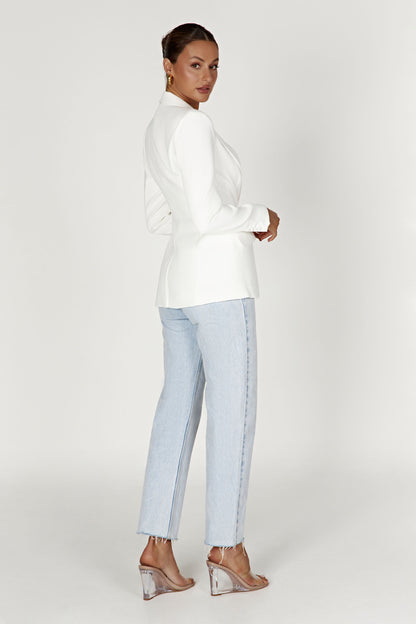 Helda Fitted Cinched Waist Blazer - White