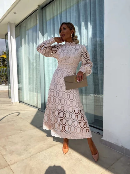 ROCHIE MIDI DE PETRECERE, ROMANTICĂ, SENSUALĂ ȘI ELEGANTĂ, DANTELA CROCHETĂ